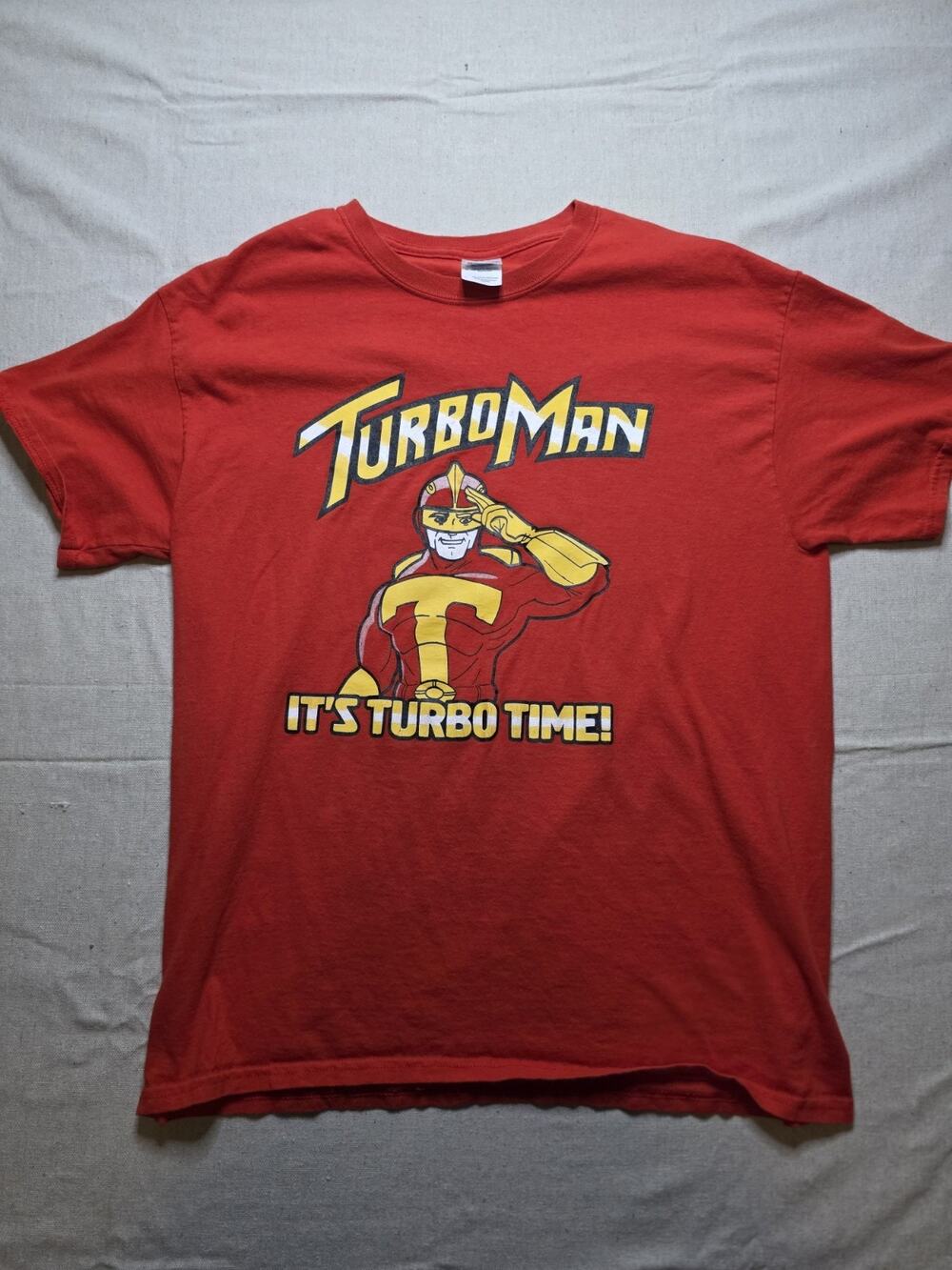 Turbo Man Its Turbo Time Shirt Mens Large Red Graphic Tee Jingle All The Way
